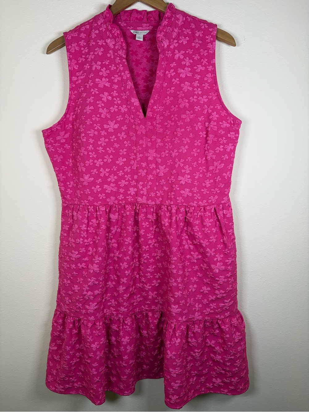 Cato Pink Floral Textured Sleeveless Ruffle Hem Mini Dress Large